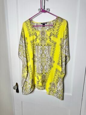 Vintage Y2k Victoria's Secret Yellow Black Boho Hippie Flowy Kimono Top Medium
